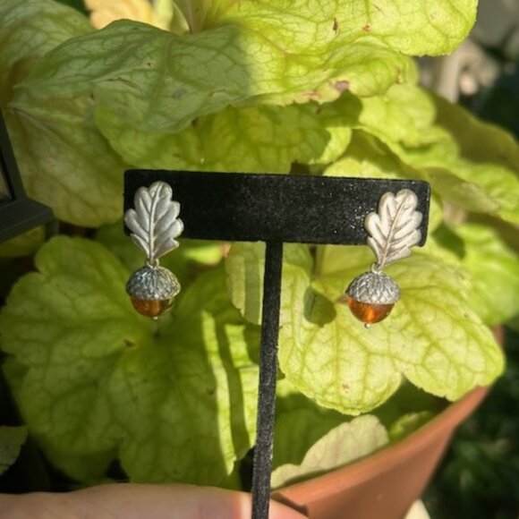 MFA Museum of Fine Arts 925 Silver Leaf Amber Acorn EARRINGS - Picture 4 of 8